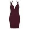 Casual jurken 2023 Winter Winter Women Elegant Black Bodycon Bandage Dress Sexy Spaghetti Strap Mini Club Celebrity Runway Party Backless