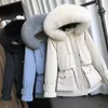 Women's Down ZCWXM Hooded Winter Coat Women 90% White Duck Jacket Large Natural Raccoon Fur Thick Warm Parkas Female Outerwear