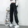 Spodnie damskie Capris Women Cargo harem moda punkowe kieszenie jogger spodni z łańcuchem harajuku elastics high talia streetwear 230313