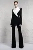 Женские костюмы Blazers Две штуки черные женщины с большим белым лацканом женского брюк работают Blazer Business Ladi