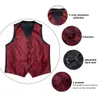 Heren Vesten Heren Klassiek Party Wedding Silk Vest Paisley Jacquard Waistcoat Vest Red Pocket Square Tie Ring Cufflinks Pak Set Dibangu 230313