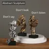 Decorative Objects Figurines Nordic Creative Silence Is Gold Statue Resin Thinker Sculpture Figurine Vintage Home Office Decoration Modern Art Decor 230314