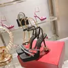 Sandals Roman Latest Fashion Fuchsia Women Shoes Designer Rhinestone Decoration Party Shoe 10.5cm High Heeled Open Toe Ankle Strap Sandal with Box Original Quality