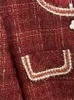 Giacche da donna Elegante Autunno Inverno Cappotto corto in tweed rosso Stile Inghilterra Girocollo Tasca monopetto Capispalla in lana Chaquetas