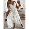 Casual Dresses Boho Autumn Women Maxi Lady Off Shoulder Holiday Lace V Neck Spaghetti Strap Sundress White Dress Vestidos De Mujer Oodji