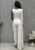 One Shoulder Jumpsuit A-Line Wedding Dresses With OverSkirt V-ringning Lace Floral Beaded Beach Bohemain Rustic Bridal Clow med Pant Suit