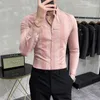 Men's Casual Shirts Spring Highend Striped Long Sleeved Shirt Men Korean Slim Fit Business Dress Shirt Men Streetwear Social Party Shirt M-4XL 230314