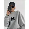 Womens Hoodies Sweatshirts Clothing Grey Vintage Pullover Letter Embroidery Long Sleeves Casual Street Hip Hop Oversize Baggy Ladies Tops Autumn 230314