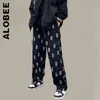 Mens Pants Alobee Trousers Pants Fashion Women Wide Leg Chic Skull Full Print Preppy StyleCorduroy Pants Harajuku Baggy Mujer Female 230313