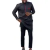 Trajes para hombres Dashiki Hombres Manga larga 2 piezas Traje Tradicional África Ropa Musulmana Moda Blusa Camisa Pantalón Conjuntos Algodón Boda Hombres Traje 230313