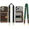 مصمم الحالات الهاتفية المصممة للمحفظة الجلدية لـ iPhone 15 Pro Max 14 13 12 11 XS XR X Fashion Print Back Cover Card Pocket Pocket Lanyard Shell