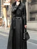 Damenjacken Nerazzurri Autumn Maxi-Rock aus Leder-Trenchcoat für Frauen Langarm Zweireiher Elegant Luxus Damen Herbstmode 230313