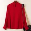 Damenblusen Echte Seide Damen Rot Schwarz Hemd Langarm Elegante Hemden Mode Für Frauen Lose Tops Frau Bluse Frühling Herbst