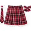 Skirts Women Plaid Pleat With Necktie Bowtie XS 5XL Harajuku Preppy Mini Japanese School Uniforms Girls Summer Jupe Kawaii 230313