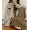 女性用ブラウスhouzhouビンテージストライプシャツとネクタイの長い長袖の日本スタイルのブラウス女性美的服ヒッピー秋