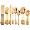 Conjuntos de utensílios de jantar 16pcs Conjunto de tableware de ouro de aço inoxidável Cozinha de cozinha Faca de garfo