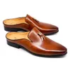 Style italien hommes pantoufles en cuir de vache véritable mocassins casual extérieur demi pantoufles respirant Mules peu profondes chaussures plates pour hommes