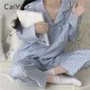 Women's Sleepwear CAIYIER Cute Grid Girls Pajamas Set Korean Autumn Winter Long Sleeve Leisure Sleepwear Women Loose Nightwear Homewear Suit 230314