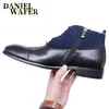 Luxury Men Ankle Boots Suede patchwork Leather Basic Boots Black Brown Zip Lace Up Cap Toe Casual Dress Men Formal Boots Shoes