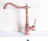 Kitchen Faucets Antique Red Copper Brass Single Handle Square Bathroom Basin Sink Faucet Mixer Tap Swivel Spout Deck Mounted Mnf253