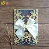 Tarjetas de felicitación DIY personalizadas Inc191, tarjeta de invitación de boda europea, invitación de flor de nieve azul marino, sobre de inserción con estampado de lazo atado