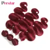 Hair pieces Perstar Burgundy Red Human Bundles With Closure Malaysia 99J Body Wave Weave Extensions 230314