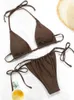 Costumi da bagno da donna ZRTAK 2022 Bikini Sexy String Adjust Costumi da bagno Donna Costume da bagno Triangolo Coppa Bikini Set Perizoma Halter Micro Costume da bagno Fasciatura