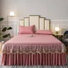 Bed Skirt Beige Lace Lotus Leaf Lace Bed Skirts Princess Style Solid Color Bedspread Bed Cover Non-Slip Sheets Without Pillowcase 230314