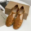 Sandálias femininas de designer de luxo moda artesanal sapatos romanos preto branco marrom cinza exército verde steve clássico retro tecido costura envoltório toe tênis casuais 35-40