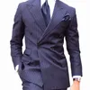 Costumes pour hommes à double boutonnage à fines rayures hommes pour les smokings de mariage 2 pièces coupe ajustée formel affaires petit ami homme costume ensemble veste avec pantalon