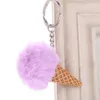 Keychains Fur Ball Ice Cream Cone Keychain Soft Artificial Rabbit Hair Keyring Pompon Women Shoulder Bag Car Pendant Key Holder Gift L230314