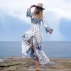 Casual Kleider Sommer Langarm Hippie Maxi Für Frauen Böhmischen Druck Strand Kleid 3XL Bandage Plus Größe Urlaub Vestidos