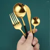 Set di stoviglie 4 pezzi / set Set di posate cucchiaio forchetta in acciaio inossidabile Set di posate per posate in oro nero per il regalo di Natale