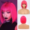 Synthetic Wigs Short Bob Wig With Bangs For Women Straight Ombre Rose Red Pink 12 Inch Heat Resistant Lolita Cosplay Party Hair 230314