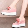 Pantoufles été mode baskets femmes en cuir véritable compensées talon haut femme bout rond sandales romaines strass chaussures décontractées