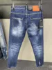 Mens Jeans 2023 Jeans Men D2 Jeans Slimming Wash Blue Patchwork Print Small Foot Casual Fashion 230313