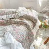 Sängkjol Vintage French Princess Quilted Cotton Bed Bread Coverlet Double 230x250cm Print Floral Ruffle Bed Sheet Soft 2st Pudow Case 230314