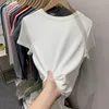 女性用Tシャツを作る女性の短袖のホワイトスポットコットンTシャツを栽培する道徳ショー薄いレンダリングされていない上部衣服230314