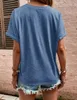 ファッションゴシックスタイルのソリッドカラーボタンスプライシングvネックティー女性サマーカジュアル半袖Tシャツ女性ルーズトップ2303143