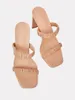 Sandaler 116799Temperament mode kvinnors skor elastiska bälte veckade fyrkantiga huvud öppna tå avslappnad tjock häl stora höga tofflor