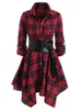 Casual Dresses 2023 Vintage Gothic Women's Wear Medium Long Sleeve Punk Fashion Plaid Belt Dress Party For Women