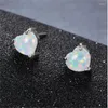 Boucles d'oreilles Marcatsa mignon coeur forme bleu/blanc opale de feu pour les femmes fête petite amie cadeau mode bijoux noël