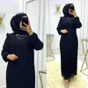 Etniska kläder 2023 Ramadan Muslim Modest Dress for Women Elegant Arabic Femme Dubai Abaya Eid Islamic Lantern Sleeves Long Robe Turkiet