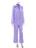 Pijama de cetim de penas de roupas de sono feminina para mulheres conjuntos de lapela Splicing Sleepwear roupas femininas feminina feminina de peito de noite Moda de inverno 230314