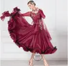 Stage Wear Competition Ballroom Standard Dance Dress Abbigliamento Abiti da valzer Vino rosso17206