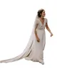 Simple Beach Country Style Une Ligne Robes De Mariée Pour La Mariée Col En V Manches Courtes Satin Dentelle Robes De Mariée Boho Bohème Balayage Train Deuxième Robe De Danse De Réception