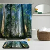 Duschgardiner 2st/Set Forest Country Landscape Curtain Set Badrum Vattentät tyg Non-Slip Mat Rug Toalettdekor