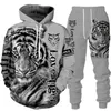 Tute da uomo Animal 3D Tiger stampato felpa con cappuccio pantaloni tuta cool uomo / donna 2 pezzi tuta sportiva set autunno e inverno abbigliamento da uomo 230314