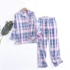 Women's Sleepwear Cotton Flannel Trouser Pajamas Suit for Home Wear Simple Printed Loose Autumn and Winter Long Sleeve Pant Pyjamas Women Sets 230314