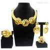 Jóias de casamento Colar para mulheres Dubai Gold Tone Jewelry Conjunto de joias com 24k Brincos originais Anéis Bracelets Presentes de casamento Nigeria 230313